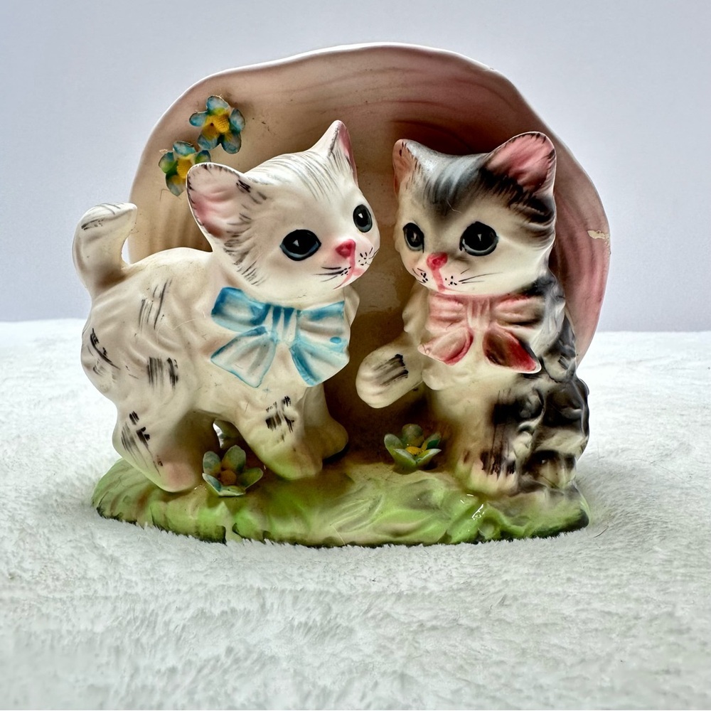 Adorable Vintage Ceramic Cat Figurine with Bows Planter